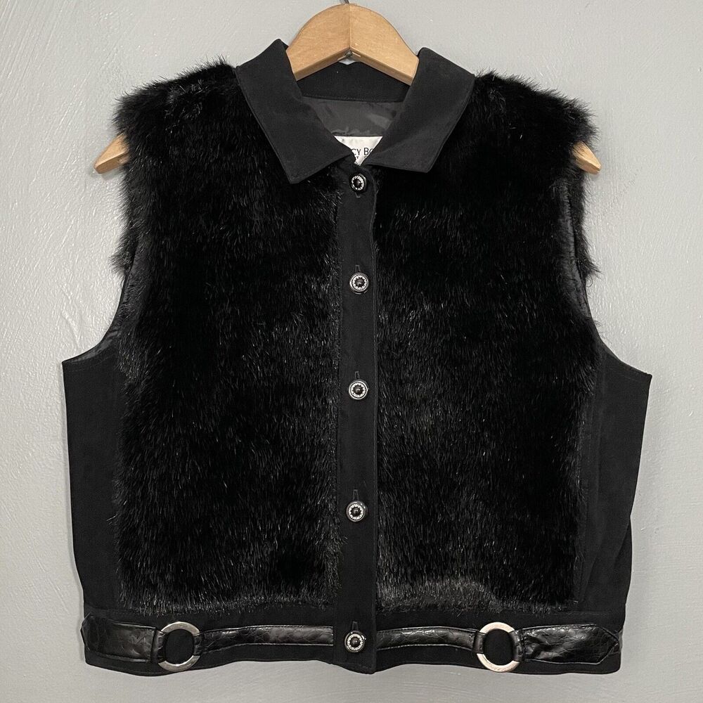 Indie Sleaze Bomber Vest Size Medium Black Faux Fur Sleeveless Gothic Whimsigoth